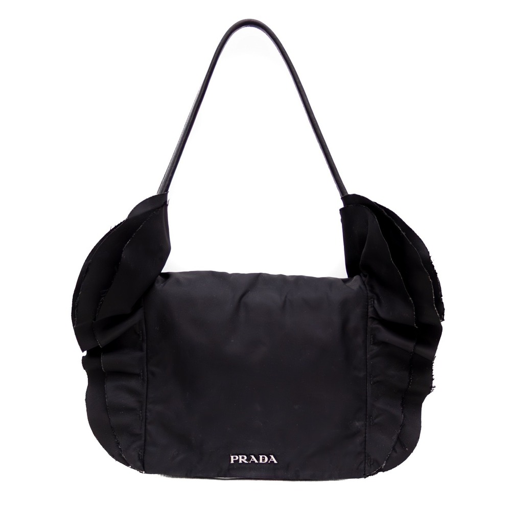 Authentic Women's Prada Tessuto Black Nylon Ruffle Shoulder Bag‎